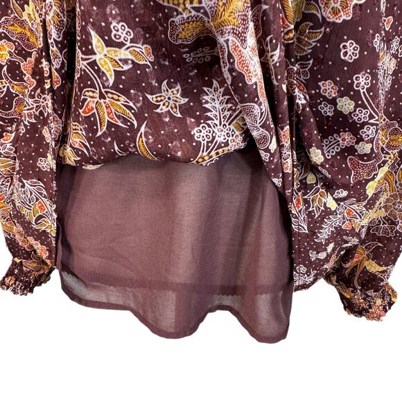 Maison d’Amelie Large Top Floral Lined Keyhole V-Neck Long Balloon Sleeves Mult - Picture 3 of 10